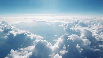 bleu ciel avec particulier des nuages. voir plus de le nuages.été bleu ciel nuage inclinaison lumière blanc fondation. ai généré photo