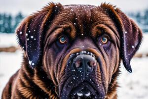 portrait de une magnifique chien race mastiff dans le parc. génératif ai photo