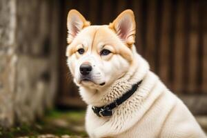 portrait de une magnifique Japonais akita chien dans le parc. génératif ai photo