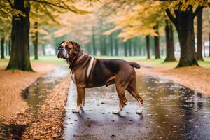 portrait de une magnifique chien permanent dans le parc. génératif ai photo