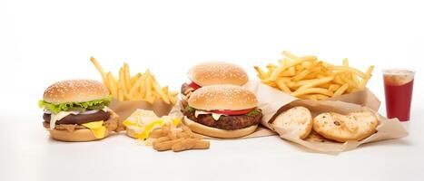 déchet nourriture, vite nourriture, Burger, français frites. ai génératif photo