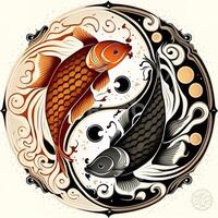 style bande dessinée agrafe art illustration de yin et Yang modèle, koi carpe. parfait pour la toile concepteurs, éditeurs, et contenu créateurs génératif ai photo