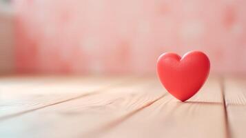 une rouge cœur sur le en bois avec rose Contexte l'amour concept. ai génératif photo