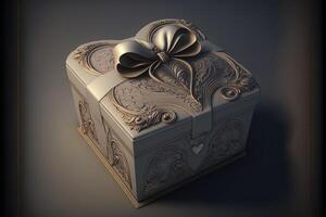 réaliste décoratif cadeau des boites 3d cadeaux blanc papier carton emballage modèles côté vue cœur forme présente à la perfection enveloppé valentines boite cadeau luxe papier carton génératif ai photo