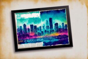 abstrait coloré aquarelle Contexte avec grattes ciels. magnifique silhouette de le ville. numérique art, génératif ai photo