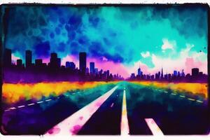 abstrait coloré aquarelle Contexte avec grattes ciels. magnifique silhouette de le ville. numérique art, génératif ai photo