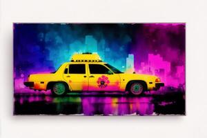 ancien Couleur Taxi voiture sur grunge Contexte. aquarelle peindre. numérique art, génératif ai photo