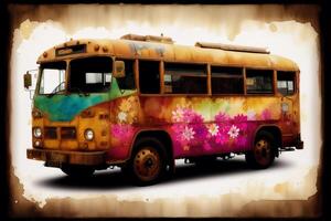 une coloré autobus. aquarelle peindre. numérique art, une rouge double decker autobus. génératif ai photo