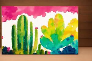 une coloré image de une variété de cactus. une coloré cactus peinture. aquarelle peindre. numérique art, génératif ai photo