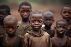 portrait de africain garçon en plein air. génératif ai photo