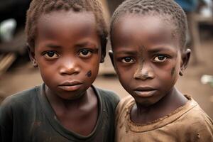 portrait de africain garçon en plein air. génératif ai photo