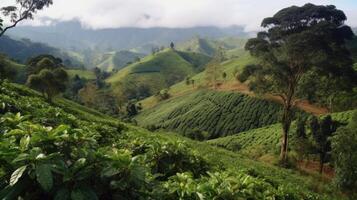 café plantation. paysage avec café des arbres. génératif ai photo