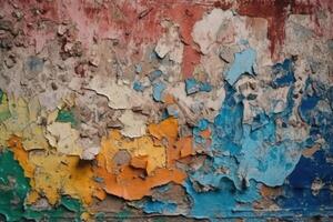 vieilli mur avec coloré peeling pièces de peindre. génératif ai photo