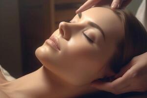 visage massage pour femme dans spa salon. faciale beauté traitement. génératif ai photo