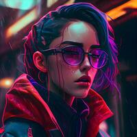 futuriste portrait de une magnifique Jeune femme dans futuriste lunettes., ai génératif image photo