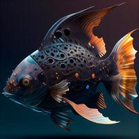 magnifique poisson sur une noir Contexte. 3d le rendu. ordinateur numérique dessin., ai génératif image photo