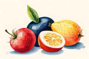 aquarelle des fruits été, été clipart, ai génératif photo