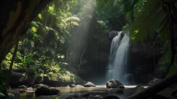 cascade dans été. illustration ai génératif photo