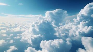 bleu ciel avec particulier des nuages. voir plus de le nuages.été bleu ciel nuage inclinaison lumière blanc fondation. ai généré photo