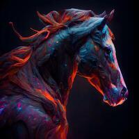 cheval tête avec coloré néon lumières. artistique portrait de une cheval., ai génératif image photo