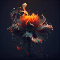 magnifique abstrait fleur sur une noir Contexte. 3d illustration., ai génératif image photo