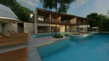 duplex maison nager bassin extérieur conception 3d le rendu photo