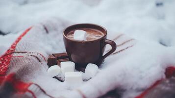 chaud Chocolat sur neige Contexte. illustration ai génératif photo