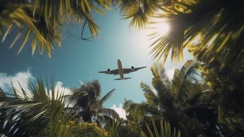 avion sur tropical Contexte. illustration ai génératif photo