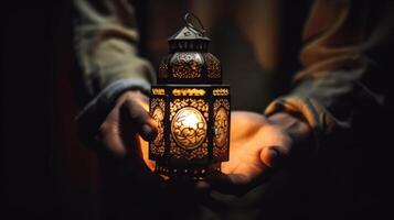 Ramadan kareem Contexte avec lanterne. illustration ai génératif photo