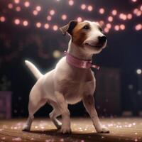 jack Russell chien dans une lumière rose ballet jupe est dansant comme une ballerine, illustration ai génératif photo