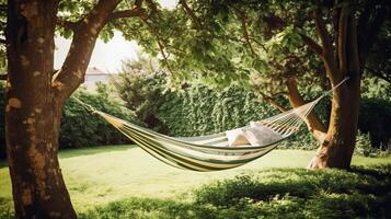 hamac dans jardin. illustration ai génératif photo