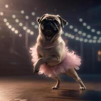 carlin dod dans une lumière rose ballet jupe est dansant comme une ballerine, illustration ai génératif photo