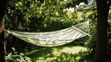 hamac dans jardin. illustration ai génératif photo