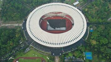 aérien vue de le magnifique paysage de senaya stade. avec bruit nuage Contexte. Djakarta, Indonésie, août 23, 2022 photo