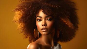 beauté portrait de africain américain fille avec afro cheveux. illustration ai génératif photo