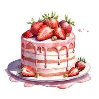 aquarelle fraise gâteau. illustration ai génératif photo