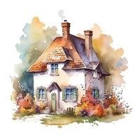 mignonne aquarelle maison. illustration ai génératif photo