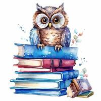 aquarelle livres avec hibou. illustration ai génératif photo