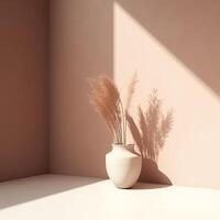 minimaliste Contexte avec vase et sec fleurs. illustration ai génératif photo