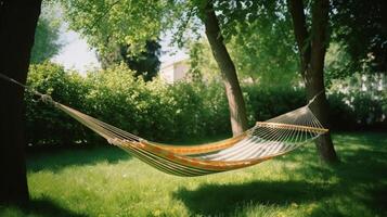 hamac dans jardin. illustration ai génératif photo