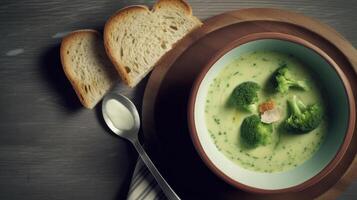 brocoli crème soupe. illustration ai génératif photo