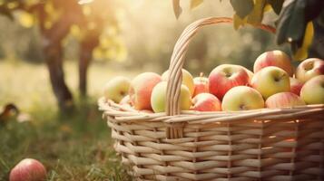 pommes dans panier. illustration ai génératif photo