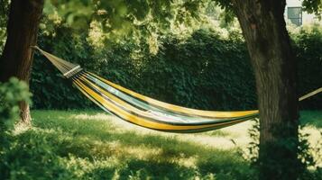 hamac dans jardin. illustration ai génératif photo