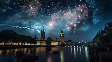 vacances feux d'artifice dans Londres. illustration ai génératif photo