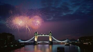 vacances feux d'artifice dans Londres. illustration ai génératif photo