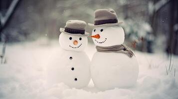 mignonne bonhomme de neige couple. illustration ai génératif photo