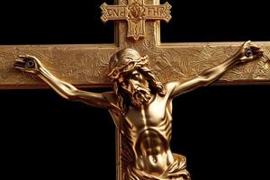 d'or traverser de Jésus Christ crucifié. religion et christianisme concept. ai généré photo