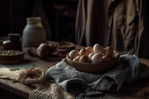 brut des œufs produit la photographie arrangement avec Naturel lumière. ai généré photo