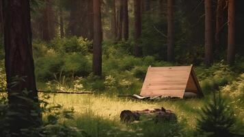 vide en bois planche dans le milieu de le forêt à Matin ,génératif ai photo