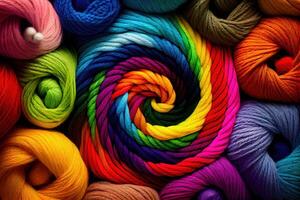 beaucoup coloré arc en ciel fil pour tricot. génératif ai. numérique art illustration photo
